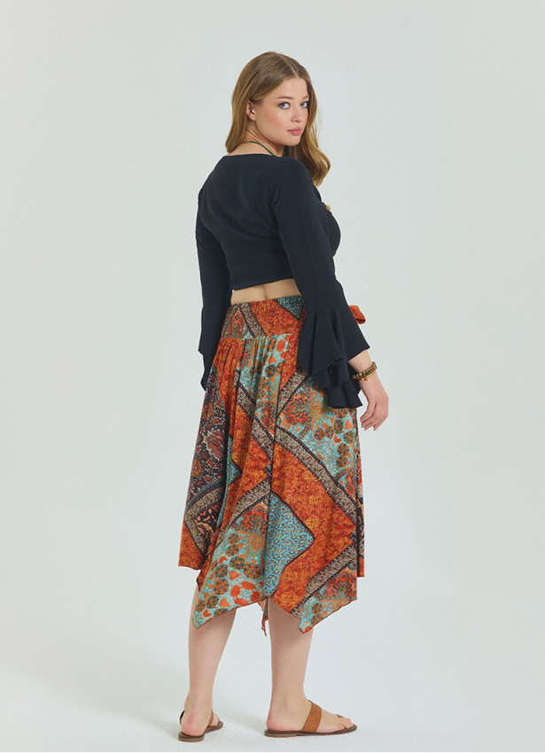 Brown Plus Size Skirt with Waist Tie and Gipe Detail 4593